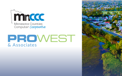 MnCCC and Pro-West logos on a white and navy background with an overview shot of a city